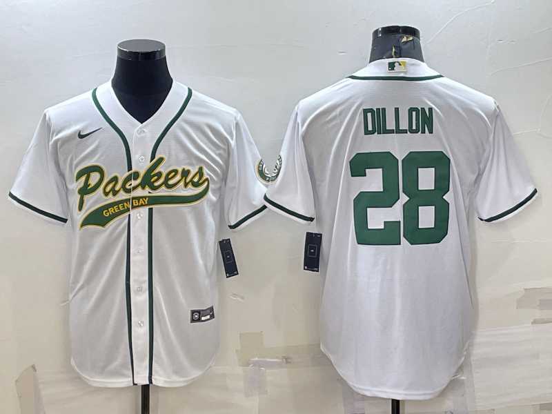 Men's Green Bay Packers #28 AJ Dillon White With Patch Cool Base Stitched Baseball Jersey,We sell and wholesale Men's Green Bay Packers #28 AJ Dillon White With Patch Cool Base Stitched Baseball Jersey on line form chian!